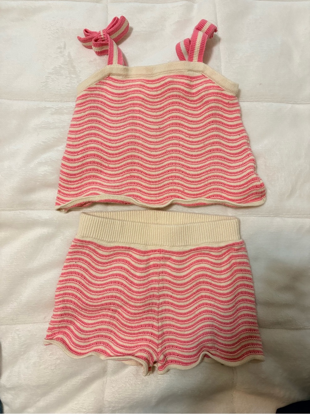 Janie and Jack Pink and Cream Knit Wave Tank & Shorts Set